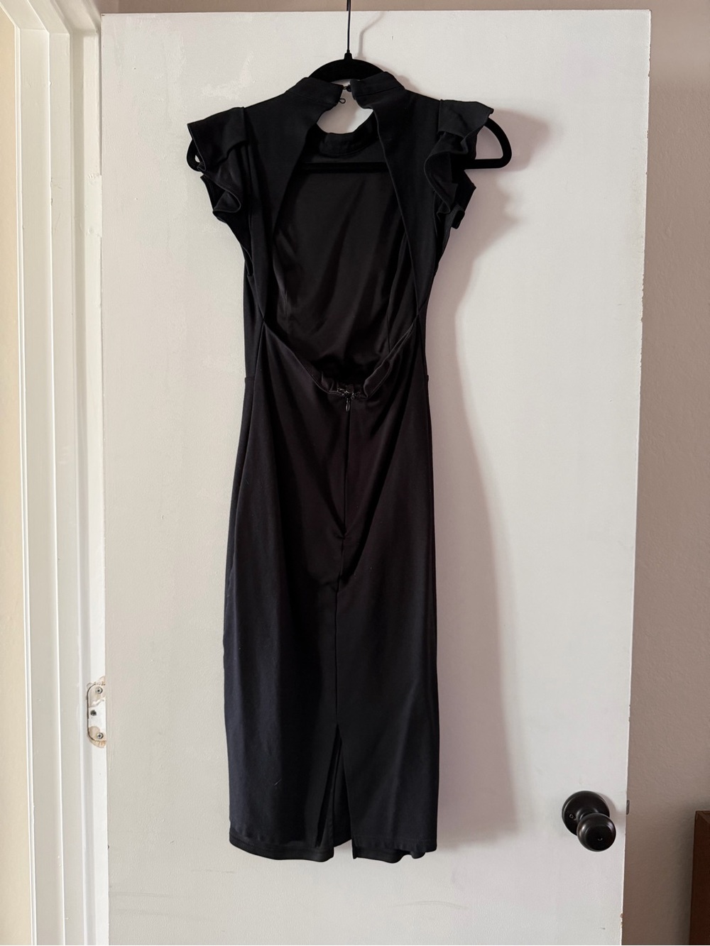 Lulu's Black Backless Midi Dress with Ruffle Cap Sleeves